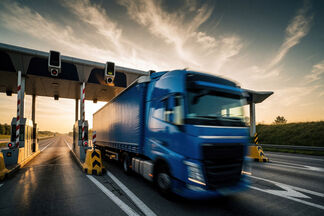 Ein LKW fährt über eine Grenze