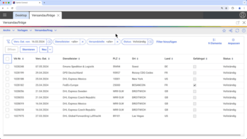 Sendungsstatus verfolgen in Carrier Connect.