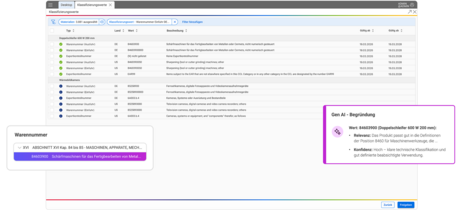 Beispiel der Product Classification-Software