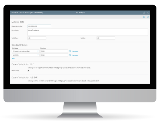 Checking goods attributes and material classifications for dual-use items and more